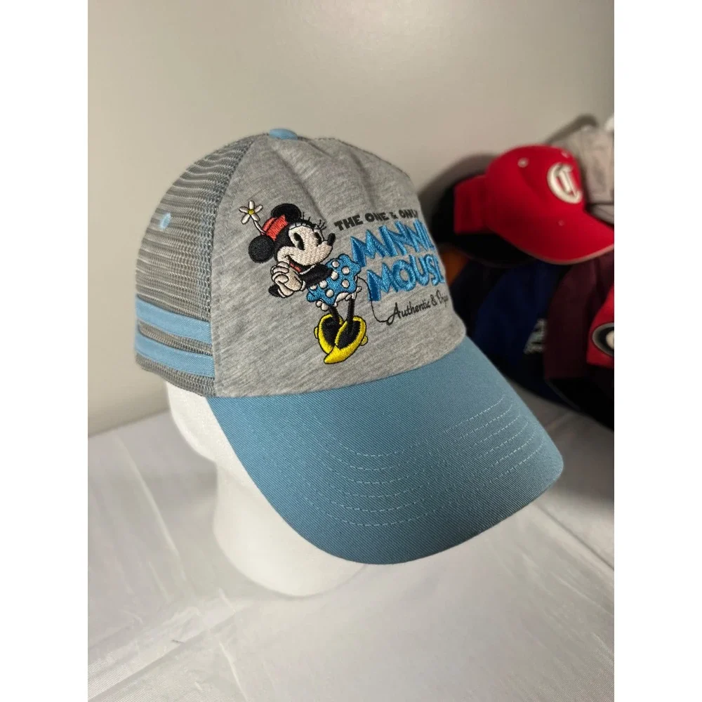 NWT Disney Parks Minnie Mouse Trucker Hat Gray Blue Mesh Adjustable Cap